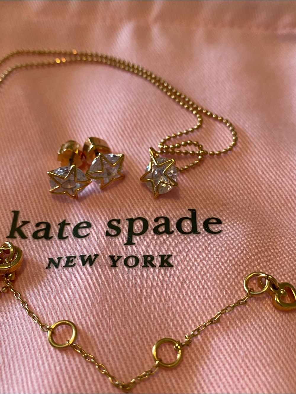 kate spade “something sparkly” Gold Star Necklace with Star Stud Earrings